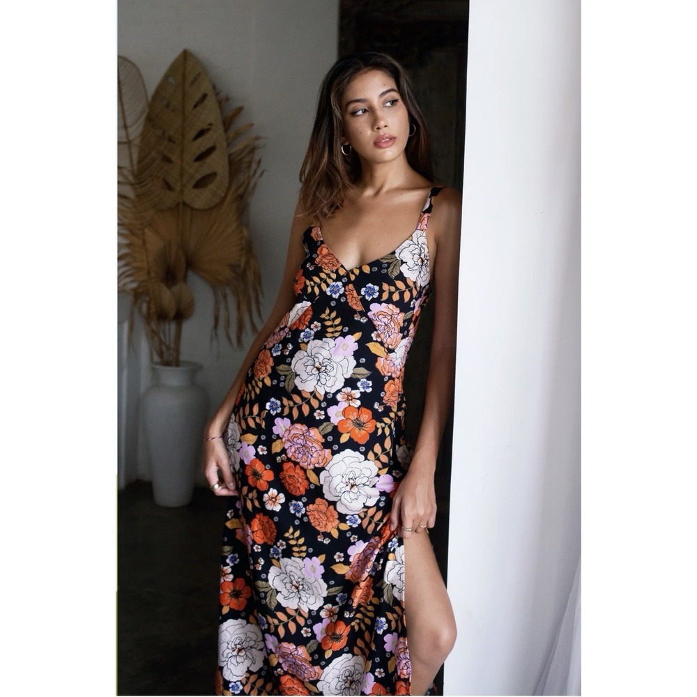 Forsoul The Label Floral Midi Slip Dress M  $229 GARDENIA BLACK